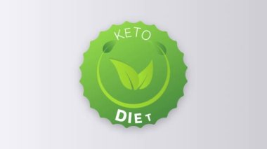 Keto diyet animasyon ikon daire rozet işareti. Genetik olarak değiştirilmemiş organizma amblemi çıkartması. Organik gıda kuponu. Hareket tasarımı