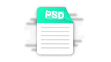 PSD dosya simgesi. Düz tasarım grafikleri. Canlandırma PSD simgesi. Hareket tasarımı beyaz arkaplanda izole edildi. 4k