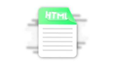 HTML dosya simgesi. Düz tasarım grafikleri. Canlandırma HTML simgesi. Hareket tasarımı beyaz arkaplanda izole edildi. 4k