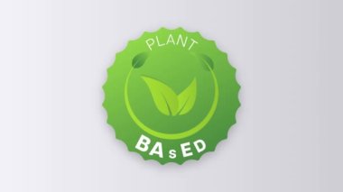 Bitki temelli animasyon ikonu daire işareti. Genetik olarak değiştirilmemiş organizma amblemi çıkartması. Organik gıda kuponu. Hareket tasarımı