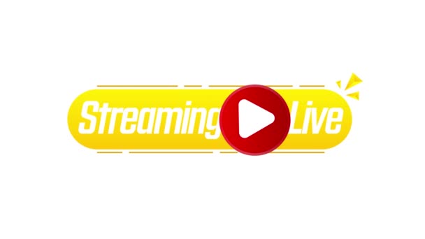 Animace Live Stream Ikona Plochý Styl Tlačítkem Play Izolované Průhledném — Stock video