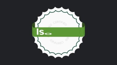 ISO 14001 onaylı işaret. Çevre yönetimi sistemi uluslararası standart onaylı pul. Yeşil izole. Hareket tasarımı