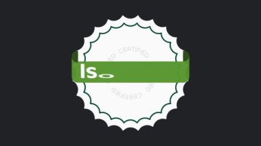 ISO 27001 sertifikalı işareti. Çevre yönetimi sistemi uluslararası standart onaylı pul. Yeşil izole. Hareket tasarımı