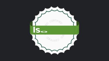 ISO 45001 onaylı işaret. Çevre yönetimi sistemi uluslararası standart onaylı pul. Yeşil izole. Hareket tasarımı