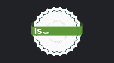 ISO 50001 sertifikalı işareti. Çevre yönetimi sistemi uluslararası standart onaylı pul. Yeşil izole. Hareket tasarımı