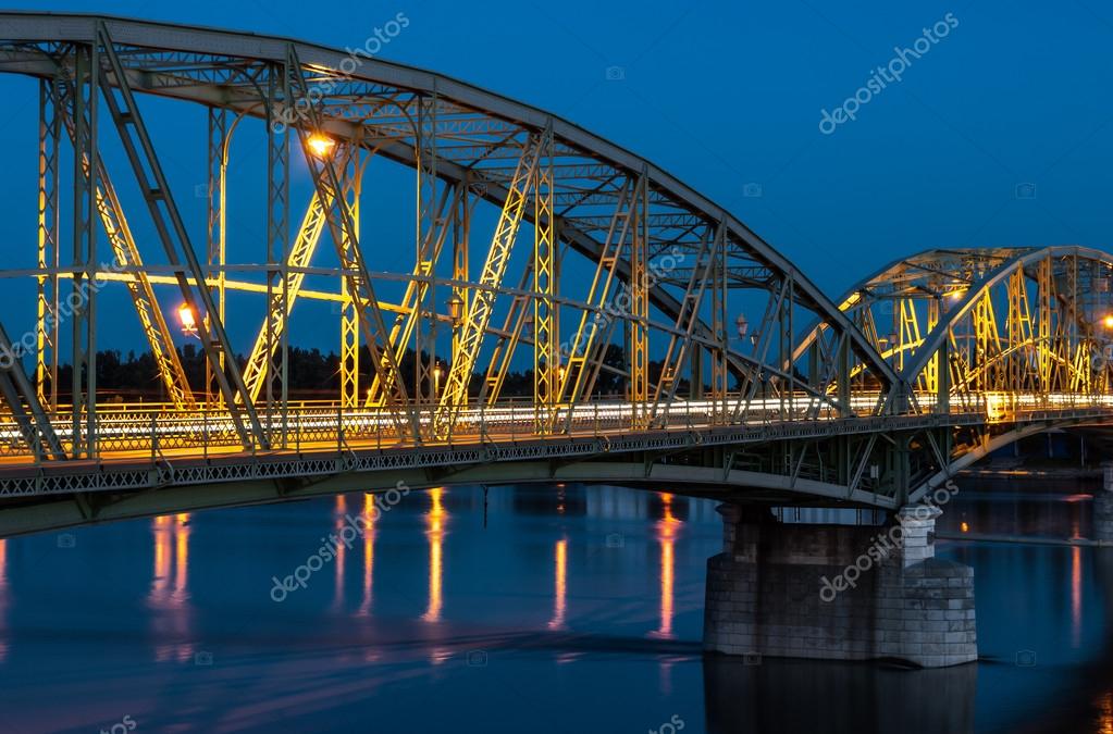 Bridge connecting two countries, Slovakia and Hungaria Stock Photo by