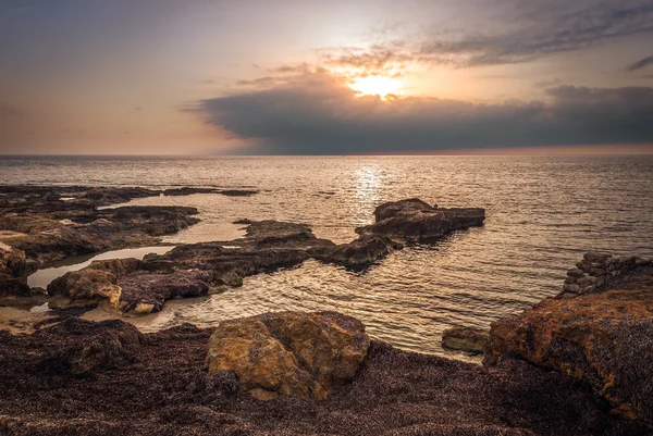 Felsiger Strand bei Sonnenuntergang — Stockfoto