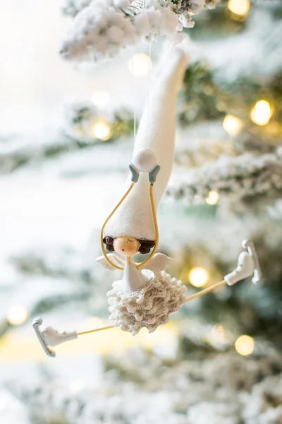 Funny doll on the christmas tree — Stock Photo, Image