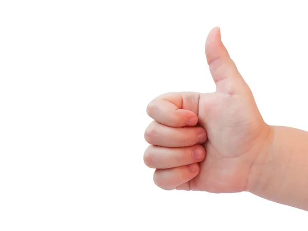 Child Hand Raised Thumb Isolated White Background Thumbs Approval Sign — Stock Photo, Image