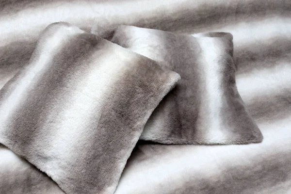 Grey Fur Pillows Made Faux Fur Bed Fur Interior Use — Stock Photo, Image