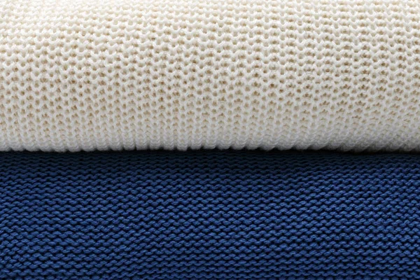 Bunch Knitted Warm Sweaters Folded Stack Fall Winter Season Knitwear — Stock Photo, Image