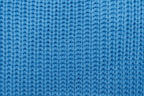 Knitted Fabric Blue Knitted Rug Close Textile Texture Blue Background — 图库照片