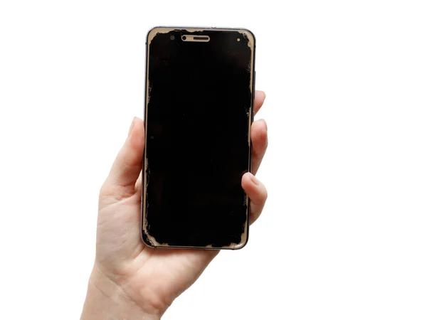 Mani Delle Donne Tengono Uno Smartphone Con Uno Schermo Rovesciato — Foto Stock