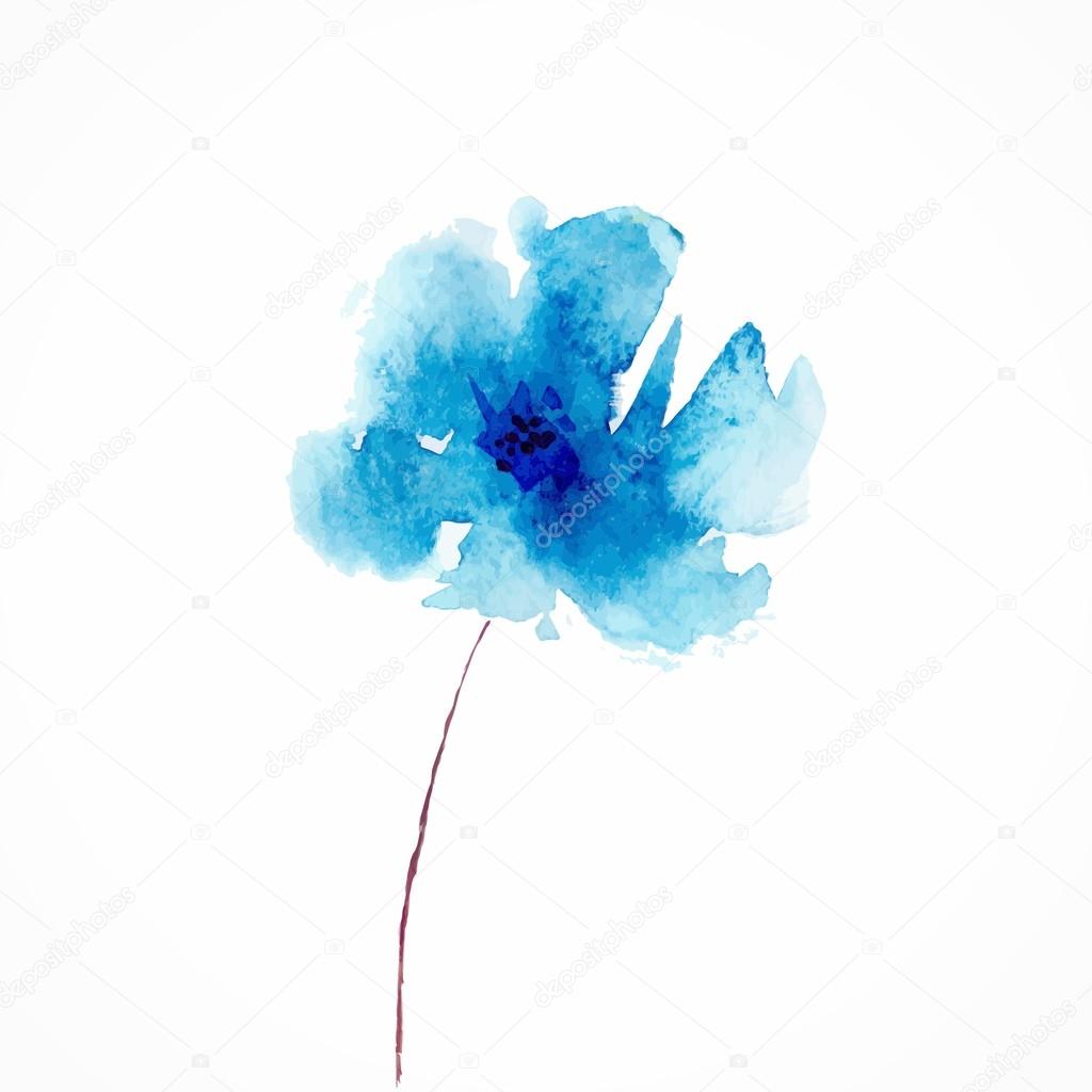 Blue flower. Watercolor floral illustration. Floral decorative element floral background.