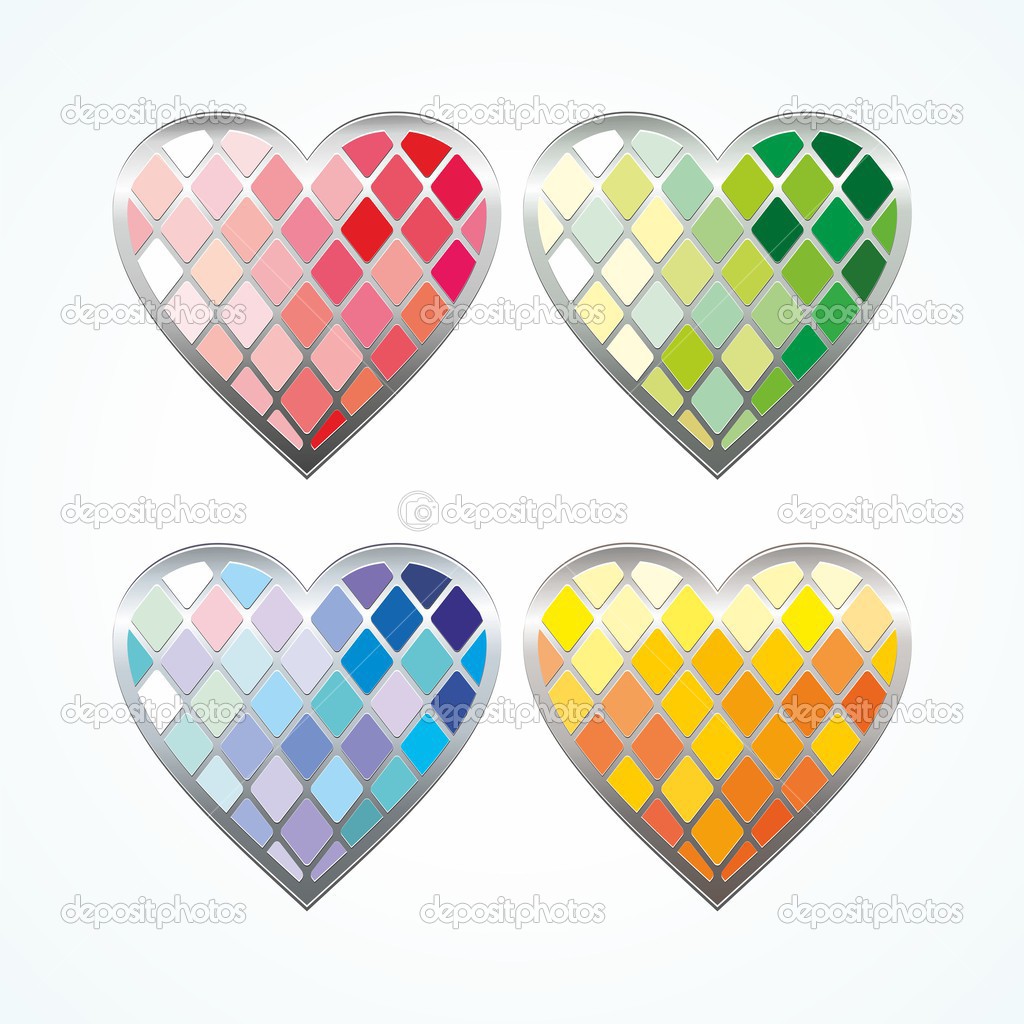 Set of color metallic hearts.