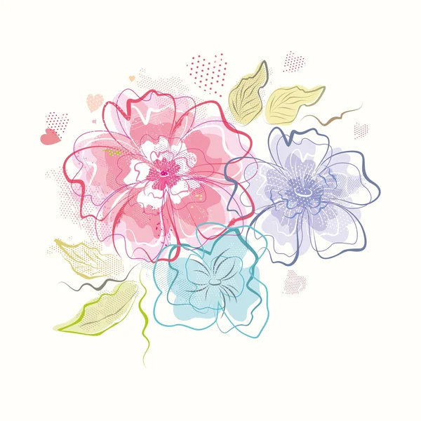 Ramo de hermosas flores — Vector de stock