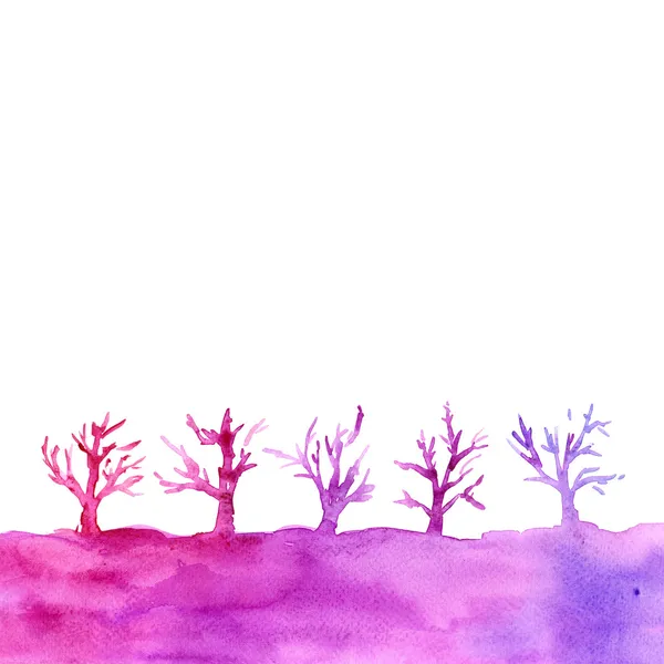 Akvarel krajina se stromy — Stock fotografie