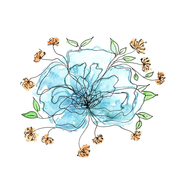 Aquarel blauwe bloem — Stockfoto