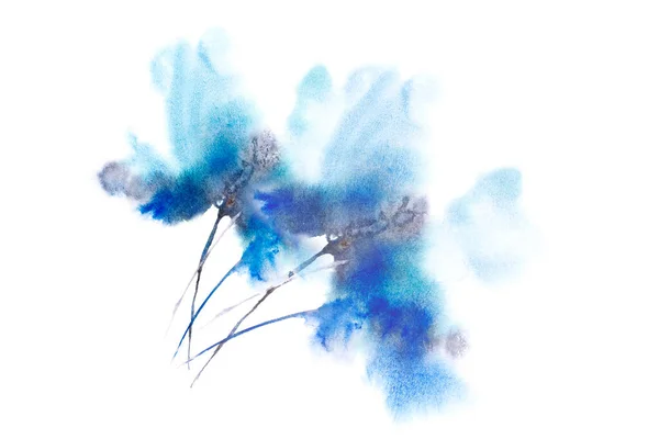 Acquerello Blu Fiore Singolo Disegno Floreale Biglietti Compleanno Decorazione Invito — Foto Stock