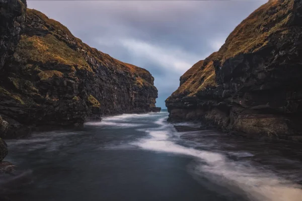 Porto Histórico Aldeia Gjogv Ilhas Faroé Novembro 2021 — Fotografia de Stock