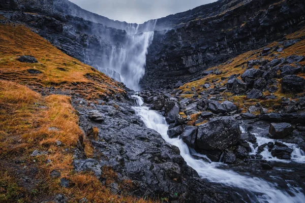 Fossa Waterfall Island Bordoy Highest Waterfall Faroe Islands Situated Wild — Stock Photo, Image