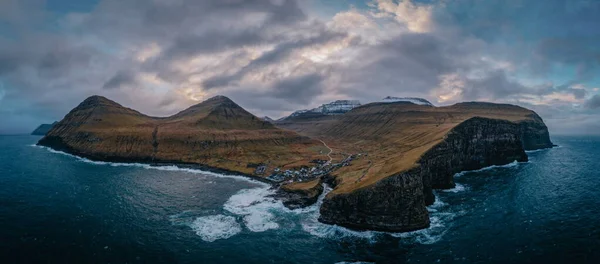 Gjogv Ilhas Faroé Nov 2021 Desfiladeiro Porto Natural Nas Proximidades — Fotografia de Stock