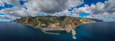 Ponta do Sol at afternoon. Aerial drone panoramic picture. Madeira, Portugal. October 2021