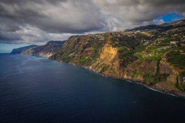 Ponta do Sol village aerial view, Madeira, Portugal. October 2021, Aerial drone picture