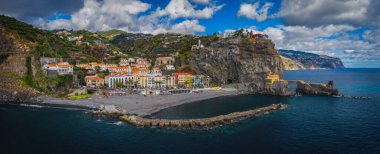 Ponta do Sol at afternoon. Panoramic aerial drone picture. Madeira, Portugal. October 2021