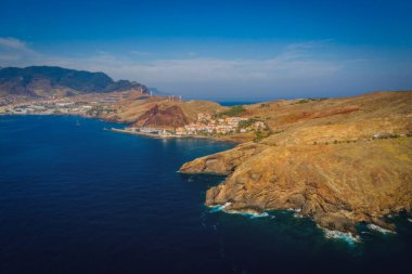 Quinta de Lorde village resort, Canical region, Madeira island. October 2021. Aerial drone panoramic picture