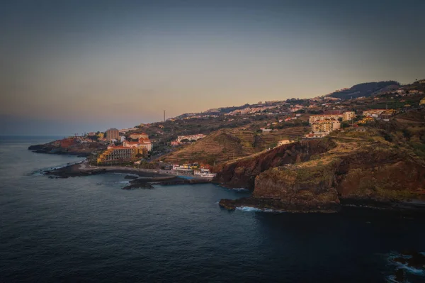 Coastline Canico Baixo Hotels Sunrise Madeira October 2021 Aerial Drone — Foto Stock