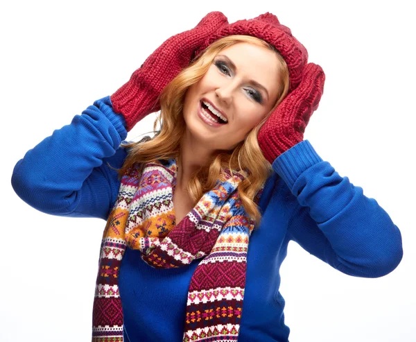 Christmas girl, young beautiful smiling over white background — Stock Photo, Image