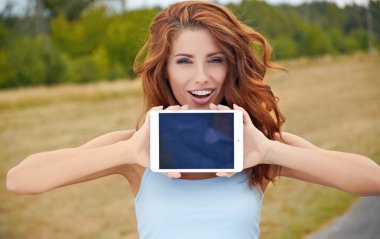 güzel genç mutlu kadın show Tablet