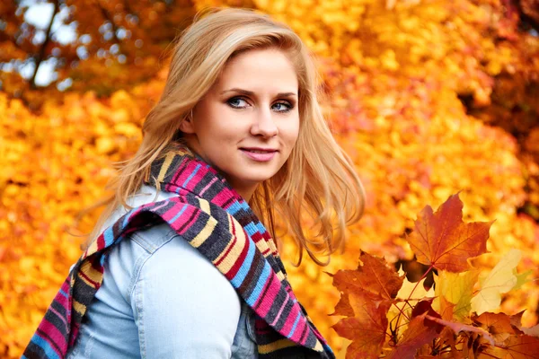 Красивая женщина в парке осенью — стоковое фото