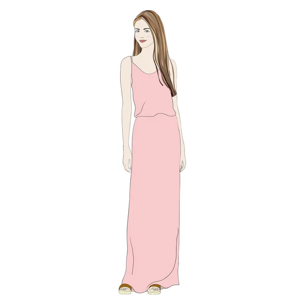 Girl wearing long pink dress — Stock Vector