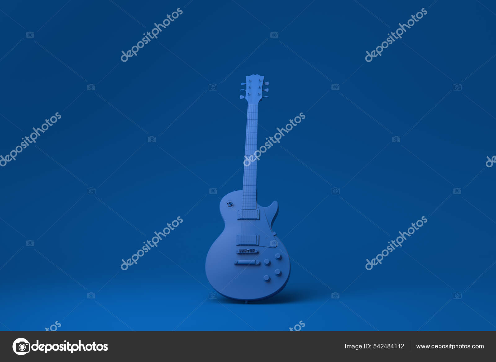 Blue Electric Guitar Blue Background Minimal Concept Idea Creative