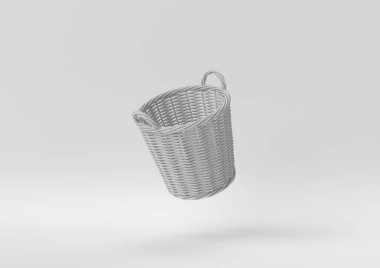 Yaratıcı asgari kağıt fikir. Beyaz arka planı olan beyaz bir sepet. 3d görüntüleme, 3d illüstrasyon.