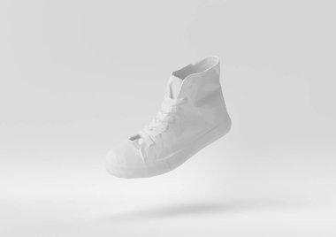 Yaratıcı asgari kağıt fikir. Beyaz arka planı olan beyaz bir ayakkabı. 3d görüntüleme, 3d illüstrasyon