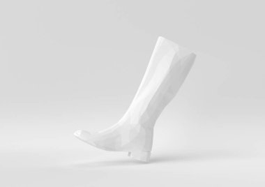 Beyaz arka planda süzülen beyaz ayakkabı. Asgari konsept fikir yaratıcı. Origami tarzı. 3 Boyutlu Hazırlama.