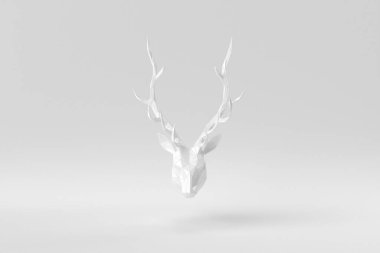 Beyaz arka planda beyaz geyik kafası. Soyut çokgen minimum konsept. Tek renk olsun. 3 Boyutlu Hazırlama