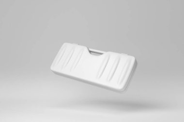 Beyaz arkaplanda izole edilmiş araçlar için kutu. Minimum konsept. Tek renk olsun. 3 Boyutlu Hazırlama