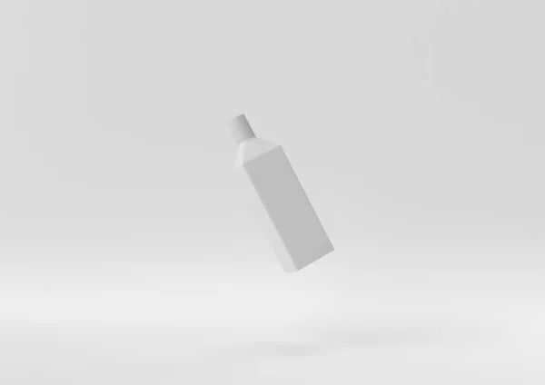 Creative Minimal Paper Idea Concept White Bottle White Background Render — Stock Photo, Image