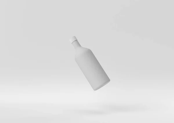 Creative Minimal Paper Idea Concept White Bottle White Background Render — Stock Photo, Image