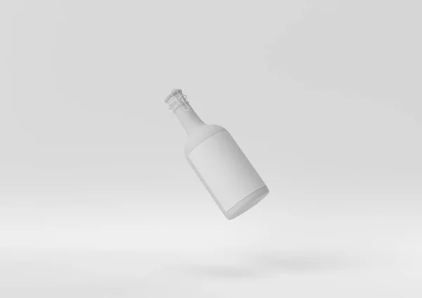 Creative Minimal Paper Idea Concept White Bottle White Background Render — Stock Photo, Image