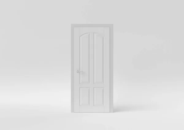 Gesloten Witte Deur Witte Achtergrond Minimaal Concept Idee Creatief Monochroom — Stockfoto