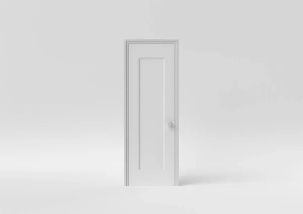 Geschlossene Weiße Tür Auf Weißem Hintergrund Minimale Konzeptidee Kreativ Monochrom — Stockfoto