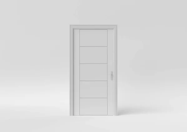 Gesloten Witte Deur Witte Achtergrond Minimaal Concept Idee Creatief Monochroom — Stockfoto
