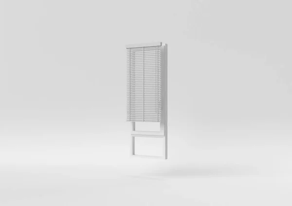 Valkoinen Ikkuna Venetsialainen Sokea Kelluva Valkoisella Pohjalla Minimaalinen Konsepti Idea — kuvapankkivalokuva
