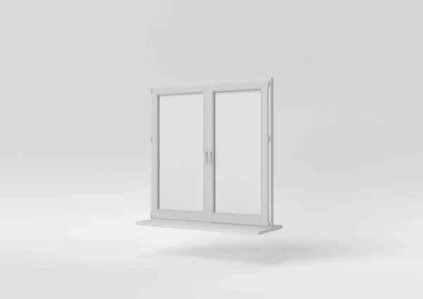 Weißes Fenster Schwebend Auf Weißem Hintergrund Minimale Konzeptidee Monochrom Renderer — Stockfoto
