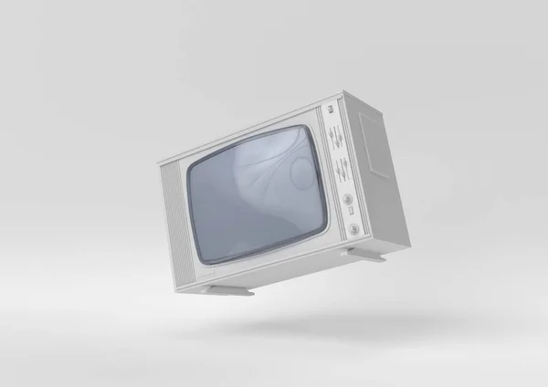 Weißer Retro Fernseher Auf Weißem Hintergrund Minimale Konzeptidee Renderer — Stockfoto